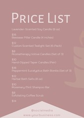 Elegant price list for boutique items, soft hues