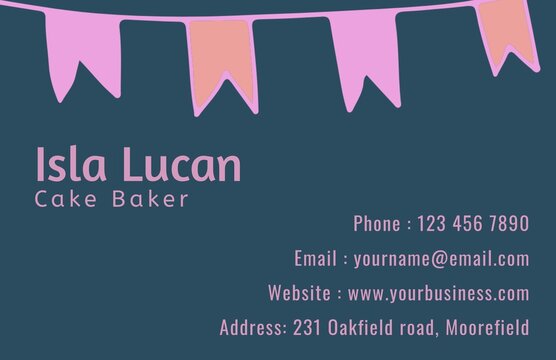 Promoting a cake baker's contact information, the playful bunting suggests celebration and joy - Powered by Adobe