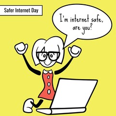 Promote online safety, cheerful cartoon character
