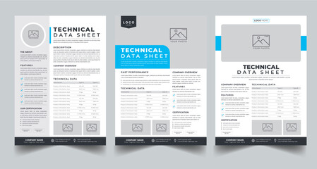 Technical Data Sheet layout template With 3 Style design layout - obrazy, fototapety, plakaty