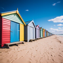 Fototapeta na wymiar A row of colorful beach huts