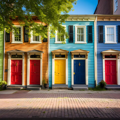 A row of colorful doors in a historic neighborhood