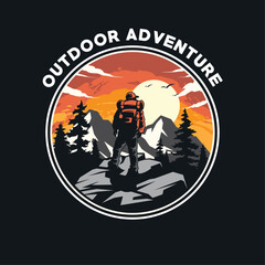Mountain Adventure Logo. Hiking Adventurer Vintage badge Logo design Vector