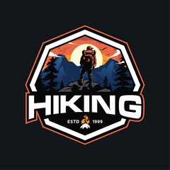 Mountain Adventure Logo. Hiking Adventurer Vintage badge Logo design Vector