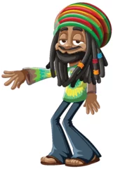 Photo sur Plexiglas Enfants Cartoon Rastafarian man gesturing a friendly welcome.