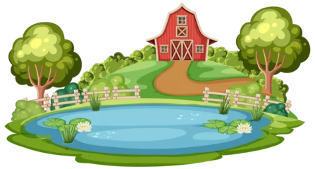 Photo sur Plexiglas Enfants Vector illustration of a serene farm landscape