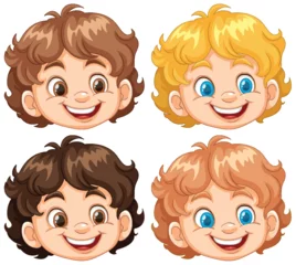 Photo sur Plexiglas Enfants Four happy cartoon kids with different hairstyles.