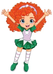 Photo sur Plexiglas Enfants Happy young girl with curly red hair celebrating.
