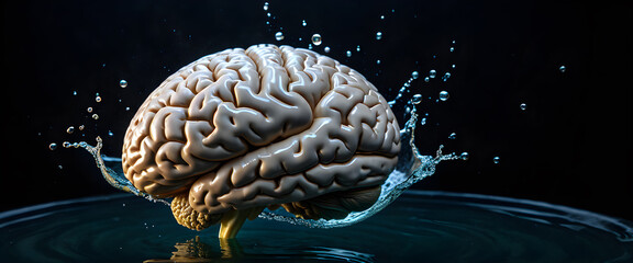 Water and brain. Illustration of a human brain isolated on black space.