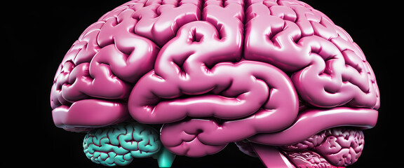 Purple brain model. Illustration of human brain isolated on black space.