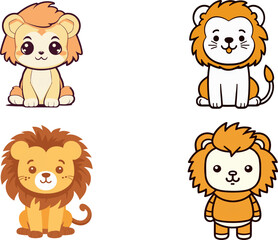 Charming Quartet of Cartoon Lions in Vibrant Digital Illustration