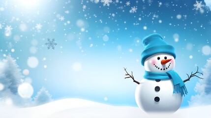 Merry Christmas and Happy New Year background with Snowman  Winter snowman background 