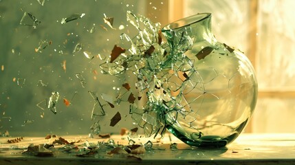A shattered vase pieces scattered like the fragments of a broken heart - obrazy, fototapety, plakaty