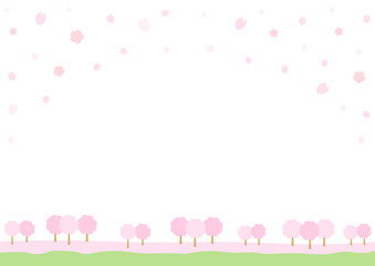 桜の咲く風景のイラスト、桜の花びらのピンクの絨毯02
