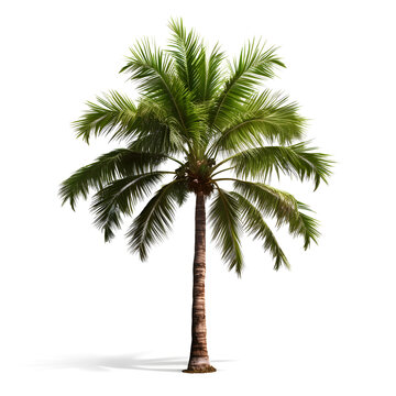 Coconut palm tree isolated on white transparent background