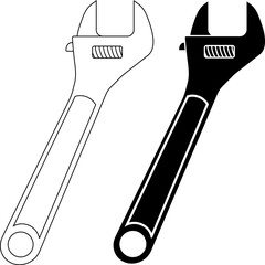 outline silhouette Adjustable spanner icon set