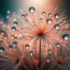 Dandelion seeds with water drops close-up. Abstract background.