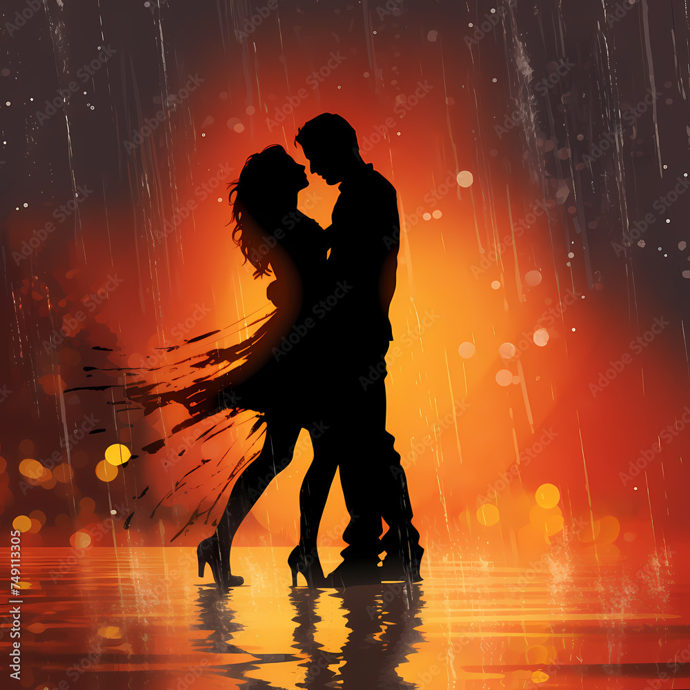 Canvas Prints silhouette of a couple dancing in the rain.