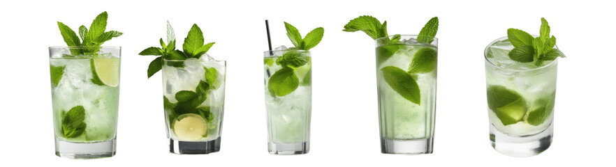 set of mojito cocktails isolated on transparent background