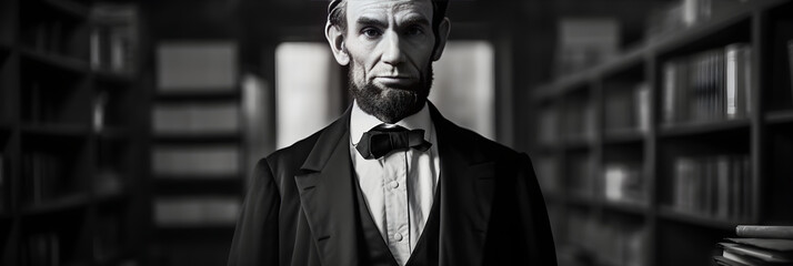 Abraham Lincoln: A Symbol of Leadership and Intellectual Brilliance in Monochrome - obrazy, fototapety, plakaty