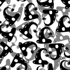 Hand drawn cute seamless pattern with cartoon Witch Hat and spider in doodle design