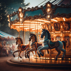 Fototapeta na wymiar Vintage carousel in motion at a carnival.