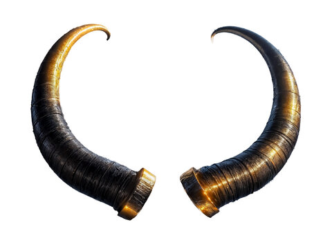 a set of long horns in the Mortal Kombat style on a white background, a gold bracelet, and the best resolution possible