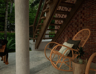 3d rendering of tropical house design. home garden Exterior design of spacious modern architecture

