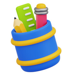 Pencil Case Stationary 3D Icon with Transparent Background PNG File