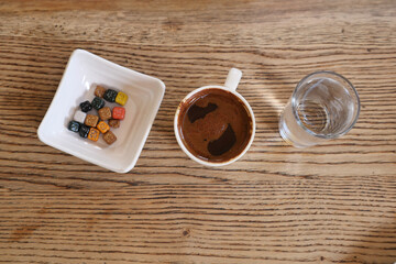a cup of turkish coffee on table 