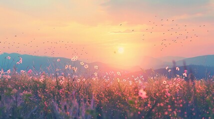 World environment day concept: Calm of country meadow sunrise landscape background