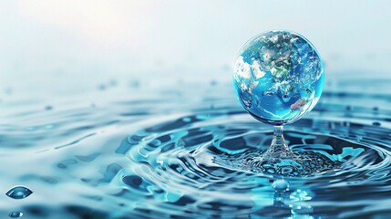 World Water Day concept with world in clean water drop on and fresh blue water ripples design - obrazy, fototapety, plakaty
