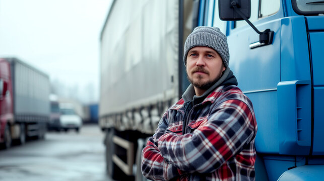 Professional Truck Driver Driving a Car Looking at the Camera