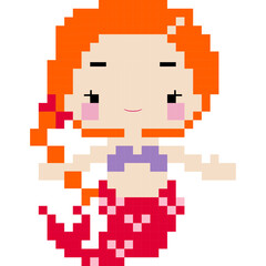 Mermaid cartoon icon in pixel style