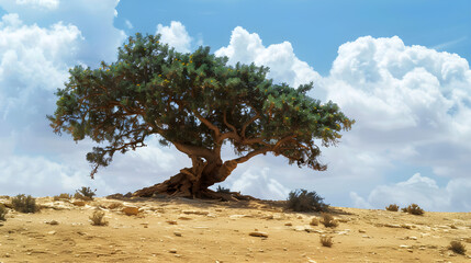 Fototapeta na wymiar multifaceted argan tree on arid ground