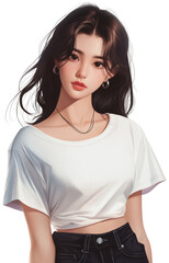 Fototapeta premium Portrait of beautiful Asian girl, Cartoon style illustration.