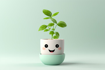 Green plant in a cup landscape background