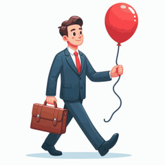 businessman hold a red balloon