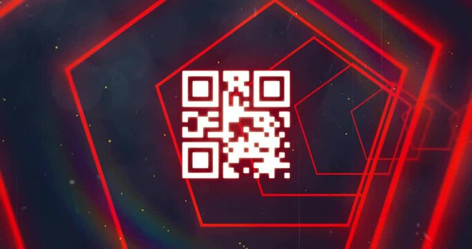 Animation of qr code over red digital tunnel