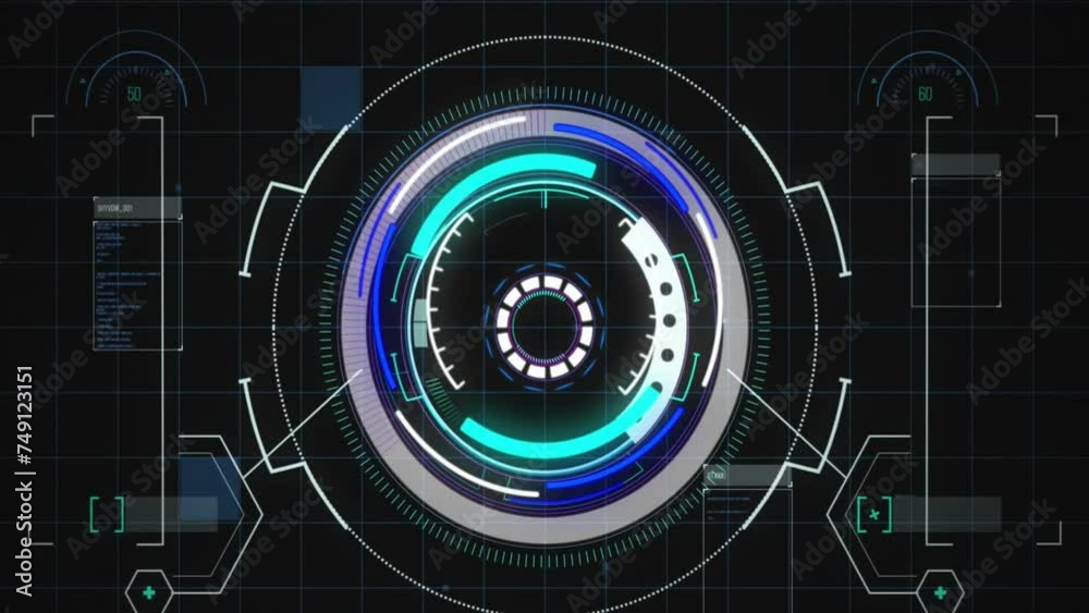 Poster animation of data processing and scope scanning over black background
