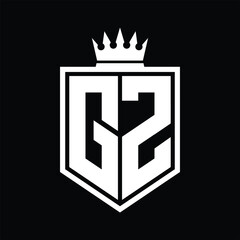 GZ Logo monogram bold shield geometric shape with crown outline black and white style design
