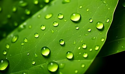 Fototapeta na wymiar Closeup droplet on green plant leaf 