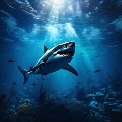 Fototapeta premium under water shark, shark, shark in sea, blue shark, ocean