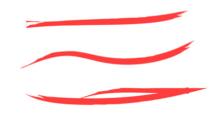Brush strokes, red ink lines, vector abstract set with paint brush grunge texture on transparent background. Paintbrush strokes and ink smear stains. doodle underlines. vector illustration