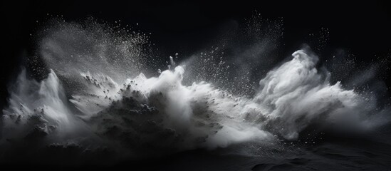 This black and white image captures the intense power of a wave as it crashes and swirls, creating...