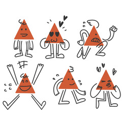 hand drawn doodle triangle shape character gesture collection illustration