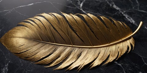 ultra realistic black marble feather with gold texture