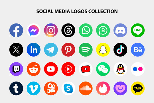 Iconos redondos de redes sociales o logotipos de redes sociales conjunto/colección de iconos vectoriales planos para aplicaciones y sitios web.	