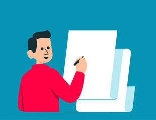 Person filling tax form. Vector illustration concept
