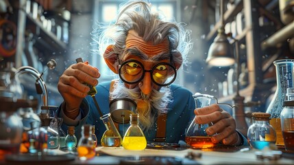 Vibrant Cartoon Chemistry Professor Conducting an Experiment